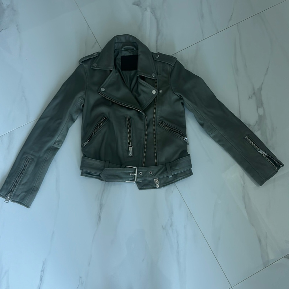 All saints olive green biker leather jacket